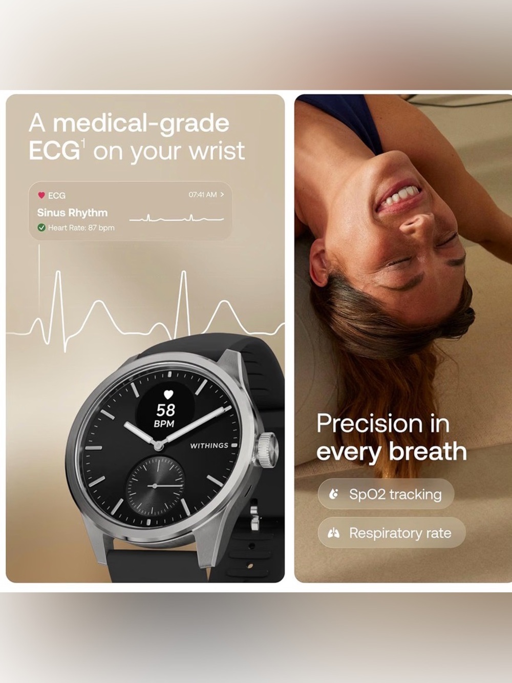 WITHINGS ScanWatch Hybrid Smart Watch, Heart Rate Monitoring, Fitness Tracke